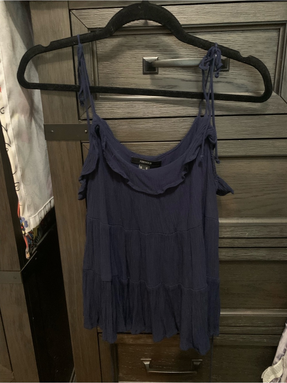 Forever 21 Dark Navy Tiered Ruffle Camisole with Tie Straps